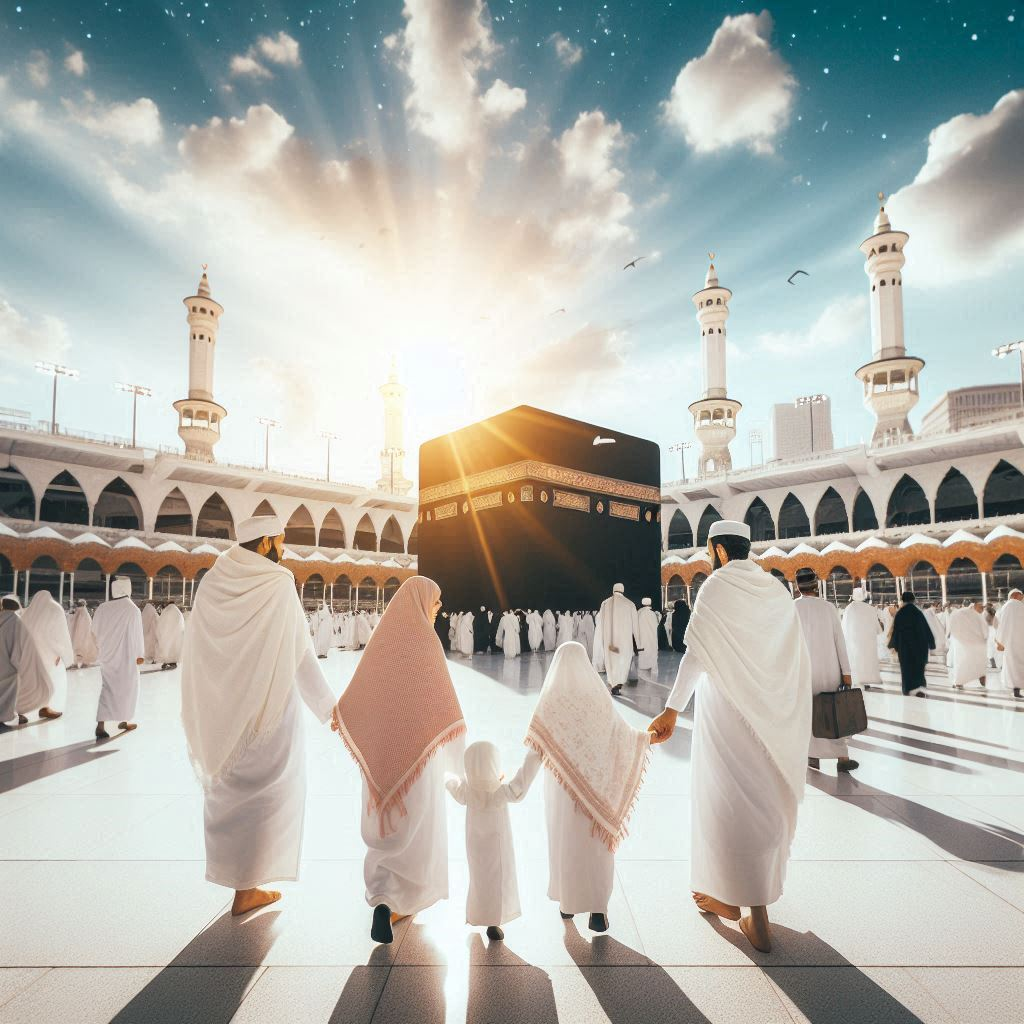 Family performing Umrah near Masjid al-Haram with children - Umrah Guide